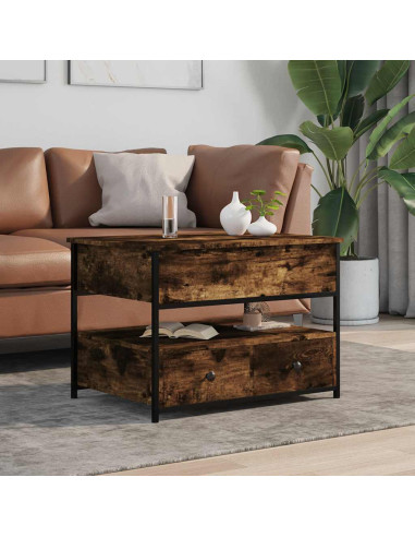 Tavolino Salotto Rovere Fumo 70x50x50 cm Multistrato e Metallo