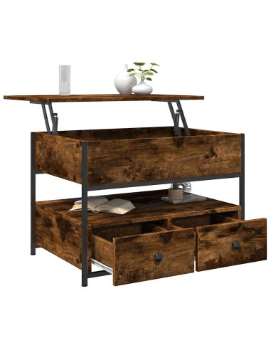 Tavolino Salotto Rovere Fumo 70x50x50 cm Multistrato e Metallo