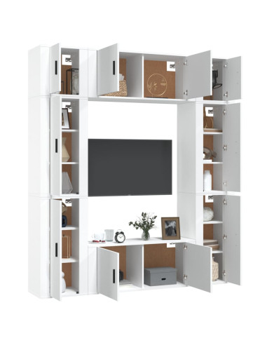 Set Mobili Porta TV 8pz Bianco in Legno Multistrato