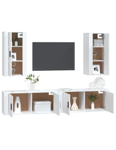 Set di Mobili Porta TV 4 pz Bianco in Legno Multistrato 2