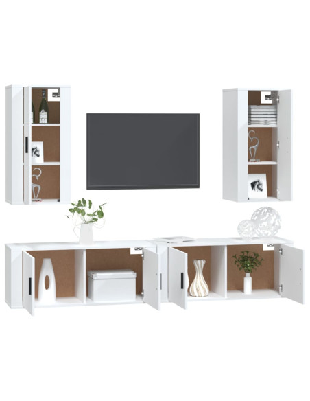 Set di Mobili Porta TV 4 pz Bianco in Legno Multistrato