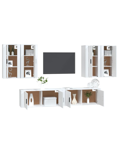 Set di Mobili Porta TV 6 pz Bianco in Legno Multistrato