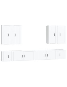 Set Mobili Porta TV 8pz Bianco in Legno Multistrato