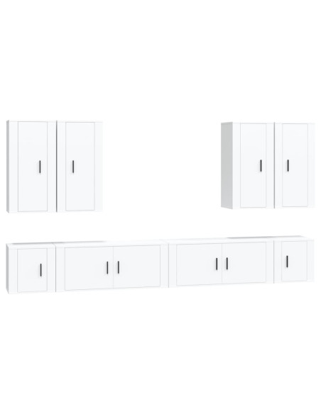 Set Mobili Porta TV 8pz Bianco in Legno Multistrato