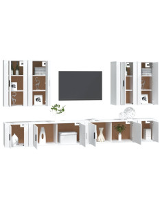 Set Mobili Porta TV 8pz Bianco in Legno Multistrato 2