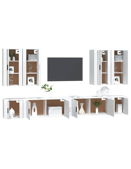 Set Mobili Porta TV 8pz Bianco in Legno Multistrato