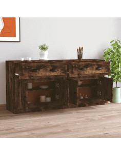 Credenze 2 pz Rovere Fumo in Legno Multistrato 2