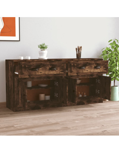 Credenze 2 pz Rovere Fumo in Legno Multistrato