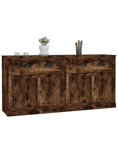 Credenze 2 pz Rovere Fumo in Legno Multistrato