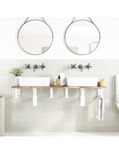 Ripiano a Parete per Lavabo in Acciaio e Massello di Acacia