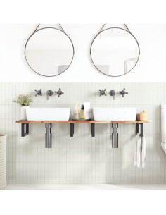 Ripiano a Parete per Lavabo in Acciaio e Massello di Acacia 2