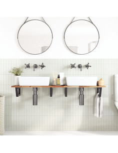 Ripiano a Parete per Lavabo in Acciaio e Massello di Acacia 2