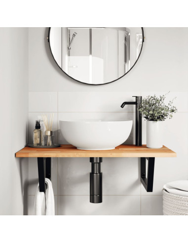 Ripiano a Parete per Lavabo in Acciaio e Massello di Acacia