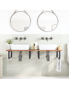 Ripiano a Parete per Lavabo in Acciaio e Massello di Acacia 2