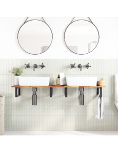 Ripiano a Parete per Lavabo in Acciaio e Massello di Acacia 2