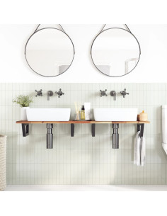 Ripiano a Parete per Lavabo in Acciaio e Massello di Acacia 2