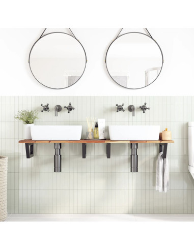 Ripiano a Parete per Lavabo in Acciaio e Massello di Acacia