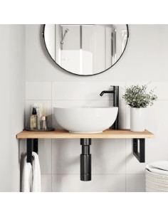 Ripiano a Parete per Lavabo in Acciaio e Massello di Acacia 2