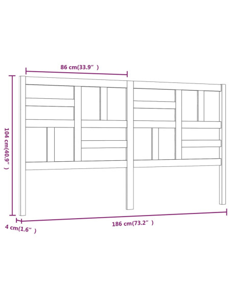 Testiera per Letto Bianca 186x4x104cm in Legno Massello di Pino