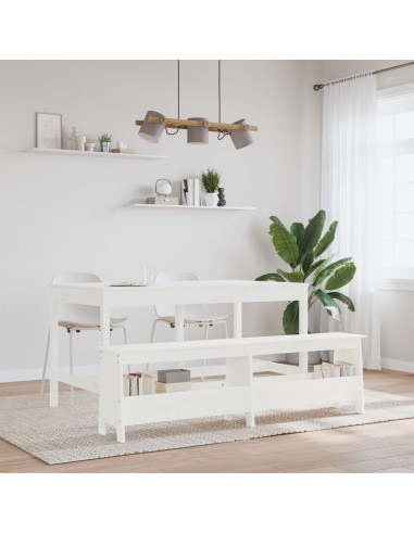 Panca da Ingresso Bianca 160x28x45 cm in Legno Massello di Pino