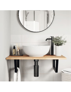 Ripiano a Parete per Lavabo in Acciaio e Massello di Acacia 2