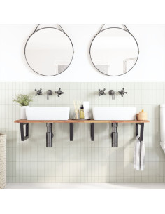 Ripiano a Parete per Lavabo in Acciaio e Massello di Acacia 2