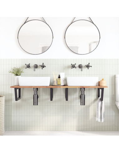 Ripiano a Parete per Lavabo in Acciaio e Massello di Acacia