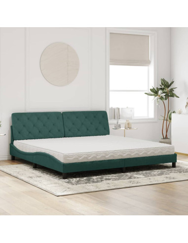 Letto con Materasso Verde Scuro 200x200 cm Velluto