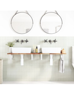 Ripiano a Parete per Lavabo in Acciaio e Massello di Acacia 2