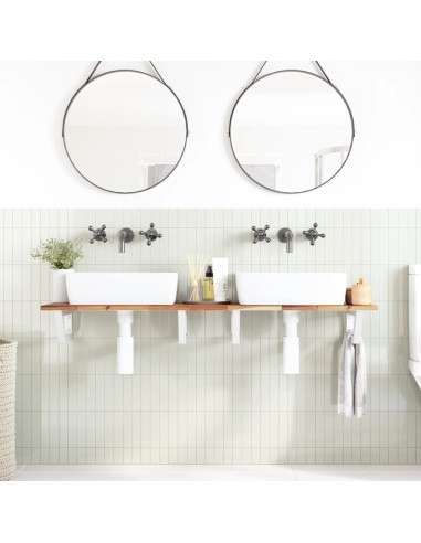 Ripiano a Parete per Lavabo in Acciaio e Massello di Acacia