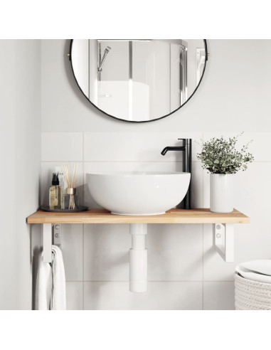 Ripiano a Parete per Lavabo in Acciaio e Massello di Acacia