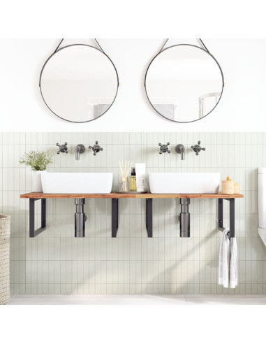 Ripiano a Parete per Lavabo in Acciaio e Massello di Acacia