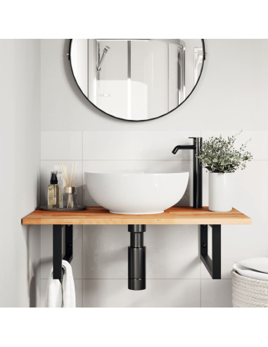 Ripiano a Parete per Lavabo in Acciaio e Massello di Acacia