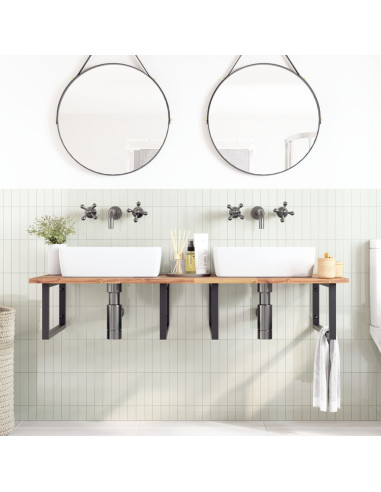 Ripiano a Parete per Lavabo in Acciaio e Massello di Acacia