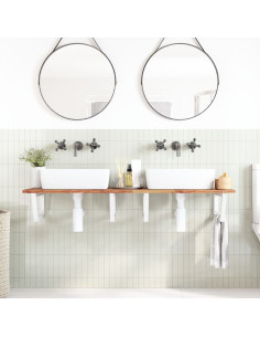 Ripiano a Parete per Lavabo in Acciaio e Massello di Acacia 2