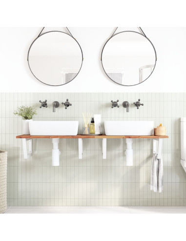 Ripiano a Parete per Lavabo in Acciaio e Massello di Acacia