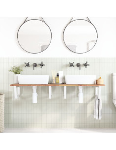 Ripiano a Parete per Lavabo in Acciaio e Massello di Acacia 2