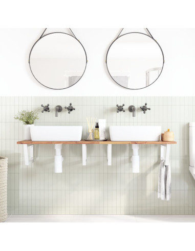 Ripiano a Parete per Lavabo in Acciaio e Massello di Acacia