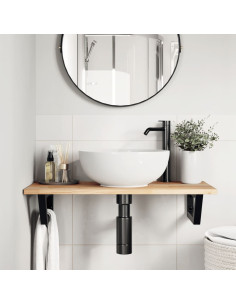 Ripiano a Parete per Lavabo in Acciaio e Massello di Acacia 2