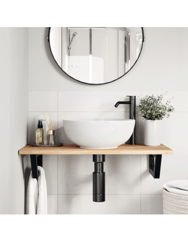 Ripiano a Parete per Lavabo in Acciaio e Massello di Acacia