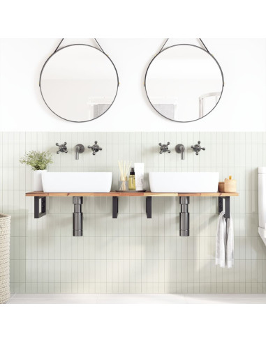 Ripiano a Parete per Lavabo in Acciaio e Massello di Acacia