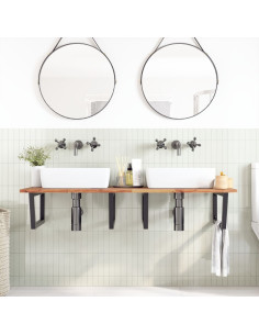 Ripiano a Parete per Lavabo in Acciaio e Massello di Acacia 2