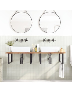 Ripiano a Parete per Lavabo in Acciaio e Massello di Acacia 2