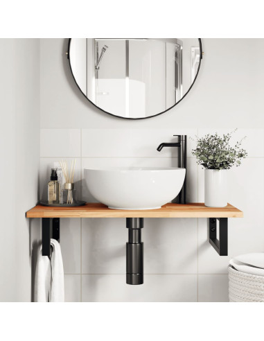 Ripiano a Parete per Lavabo in Acciaio e Massello di Acacia