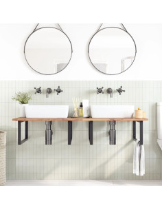 Ripiano a Parete per Lavabo in Acciaio e Massello di Acacia 2