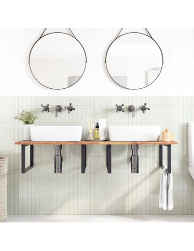 Ripiano a Parete per Lavabo in Acciaio e Massello di Acacia