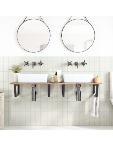 Ripiano a Parete per Lavabo in Acciaio e Massello di Acacia