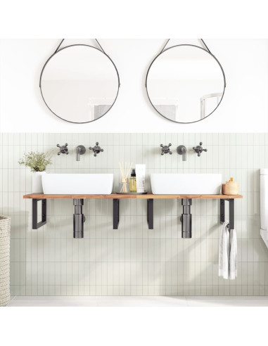 Ripiano a Parete per Lavabo in Acciaio e Massello di Acacia