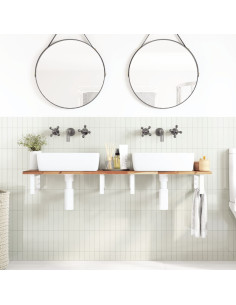 Ripiano a Parete per Lavabo in Acciaio e Massello di Acacia 2