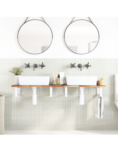 Ripiano a Parete per Lavabo in Acciaio e Massello di Acacia